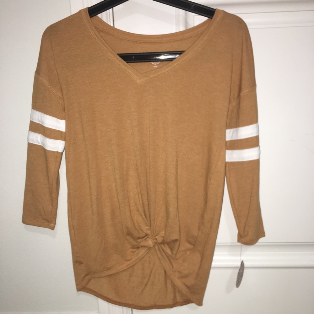 3/4 Sleeve Mustard Varsity V-neck T-shirt